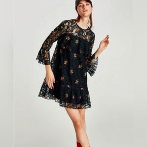 Zara Women's Black Floral Lace Mini Dress Black Slip Size S